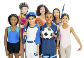 Diverse group of young athletes. Isolated on white background.